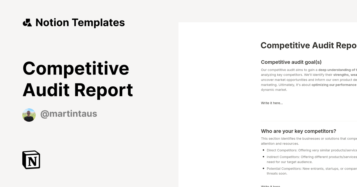 Competitive Audit Report Template by Martin Taus | Notion Marketplace