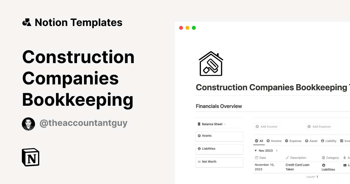 Construction Companies Bookkeeping Template | Notion Marketplace