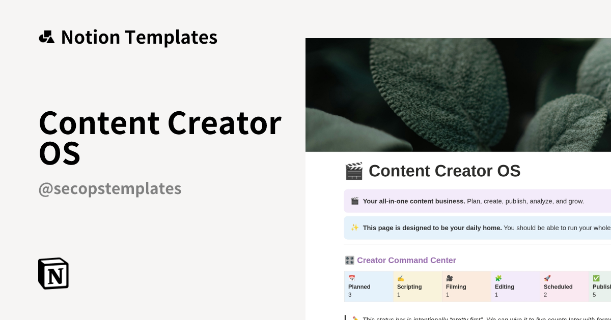 Content Creator OS Template by SecOps Templates | Notion Marketplace