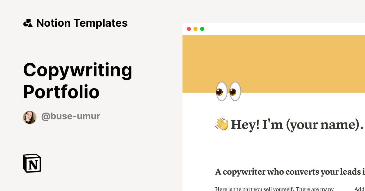 Copywriting Portfolio Template Notion Marketplace