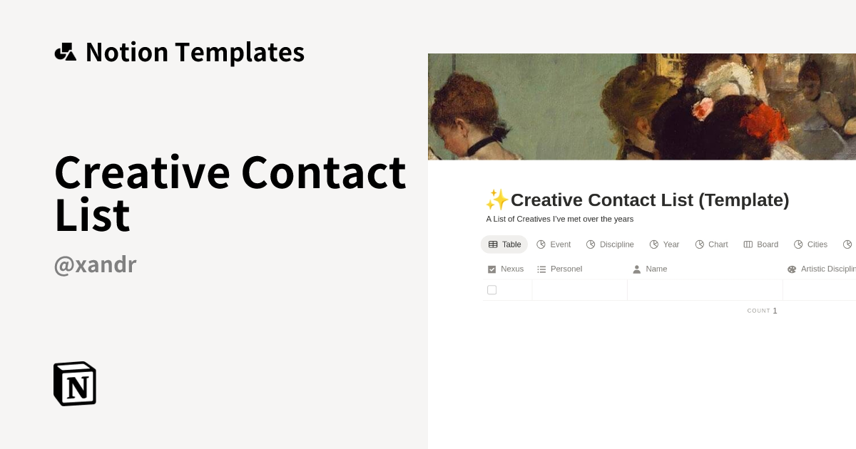 Creative Contact List Template by XandrMithchell | Notion Marketplace