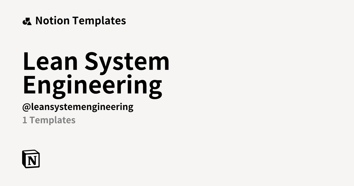 Lean System Engineering | Template Creator | Notion Marketplace