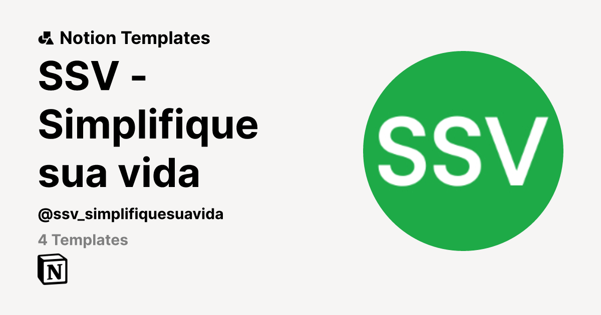 SSV - Simplifique sua vida | Template Creator | Notion Marketplace