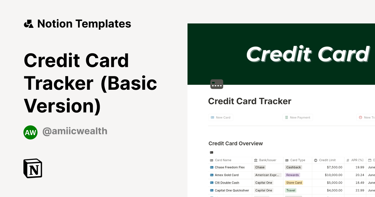 Credit Card Tracker (Basic Version) Template Notion Marketplace