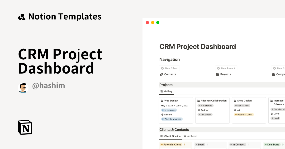 Crm Project Dashboard Template By Hashim Sultan Notion Marketplace