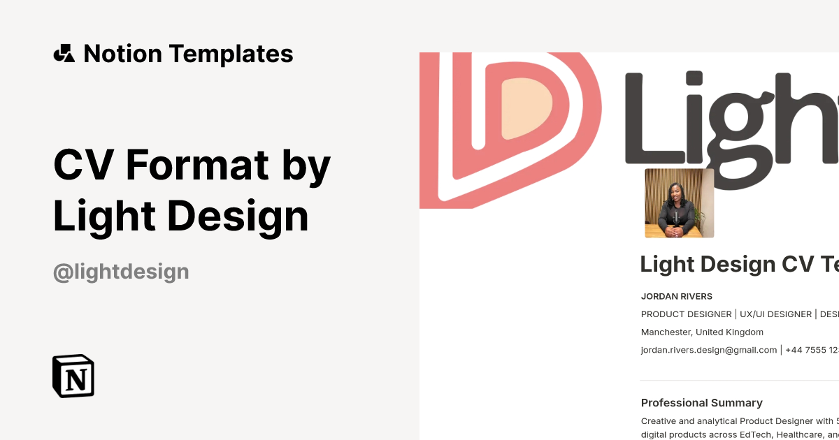 CV Format by Light Design Template | Notion Marketplace