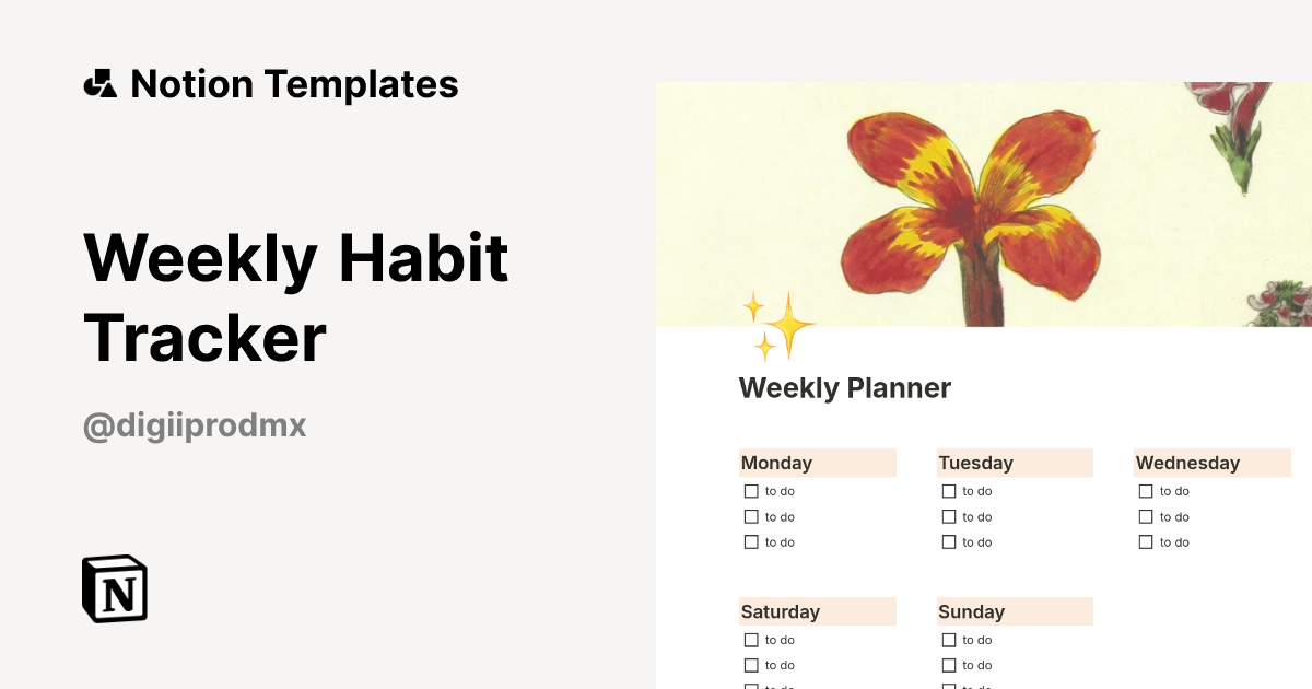 Weekly Habit Tracker Template by DigiiProdMX | Notion Marketplace