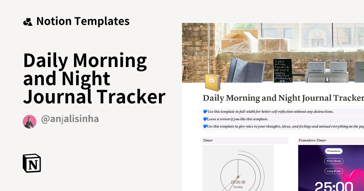 Daily Morning and Night Journal Tracker Template | Notion Marketplace