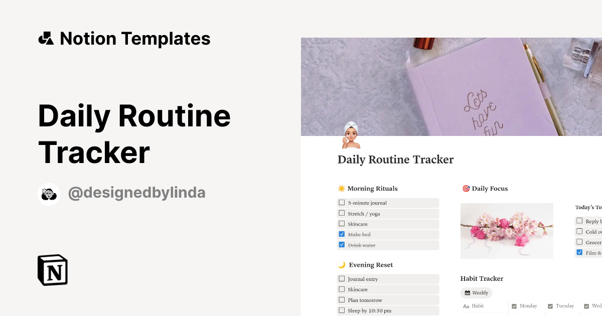 Daily Routine Tracker Template by Linda | Notion Marketplace