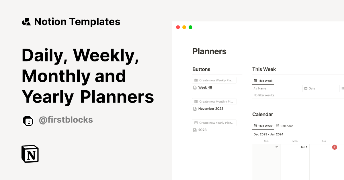 Daily, Weekly, Monthly and Yearly Planners Template by First Blocks ...