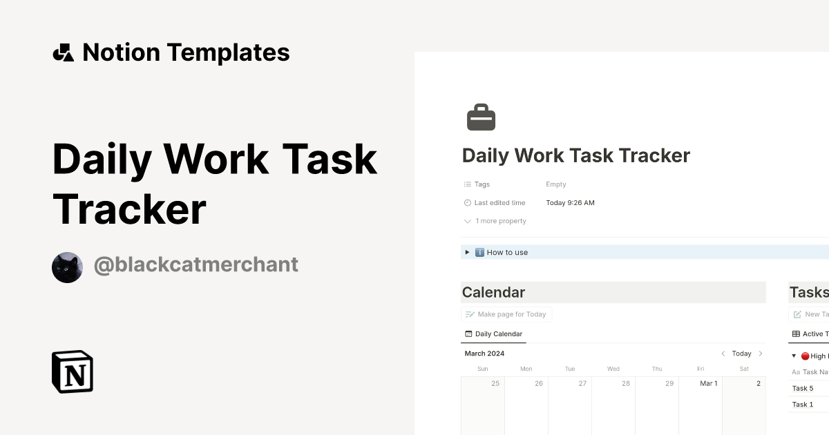 Daily Work Task Tracker Template | Notion Marketplace
