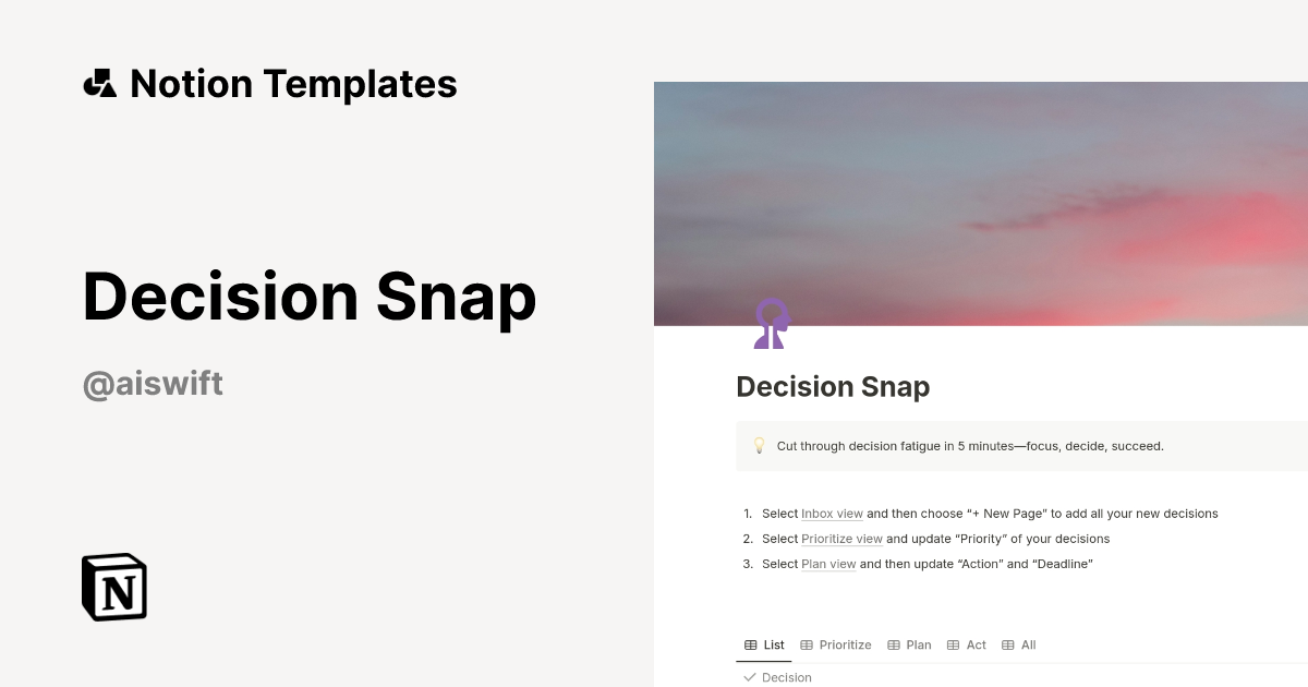 Decision Snap Template by AiSwift | Notion Marketplace