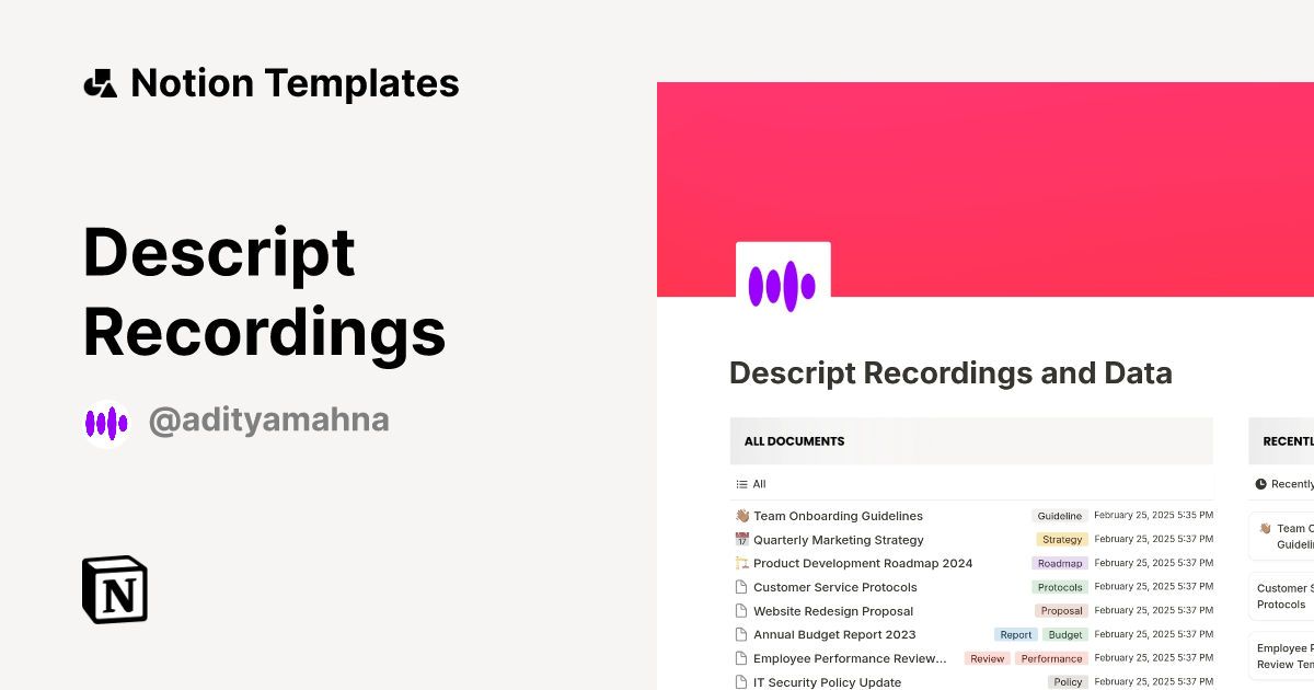 Descript Recordings Template Notion Marketplace