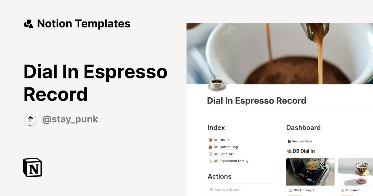 Dial In Espresso Record Template by Stay Punk Notion Marketplace
