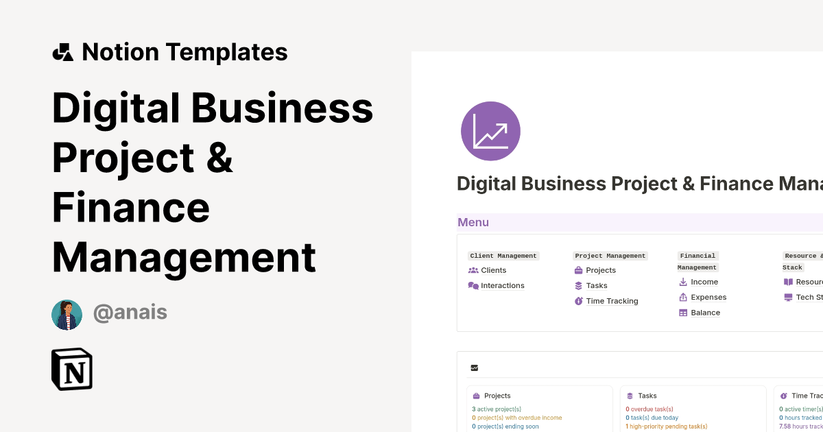 Digital Business Project & Finance Management Template | Notion Marketplace