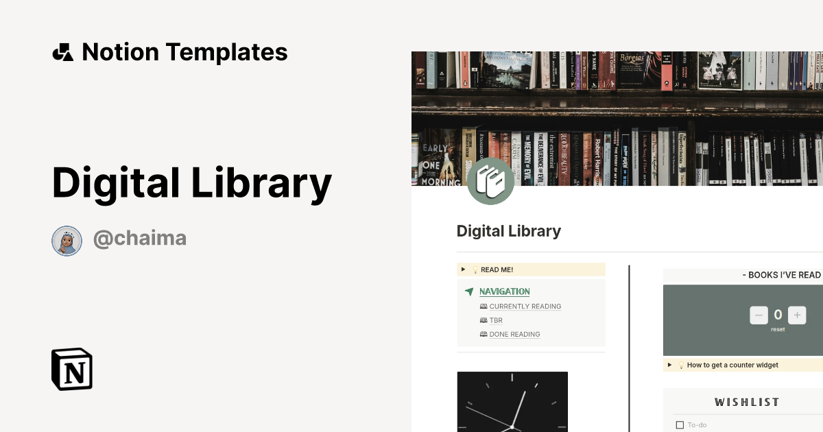Digital Library Template by Chaima Create | Notion Marketplace