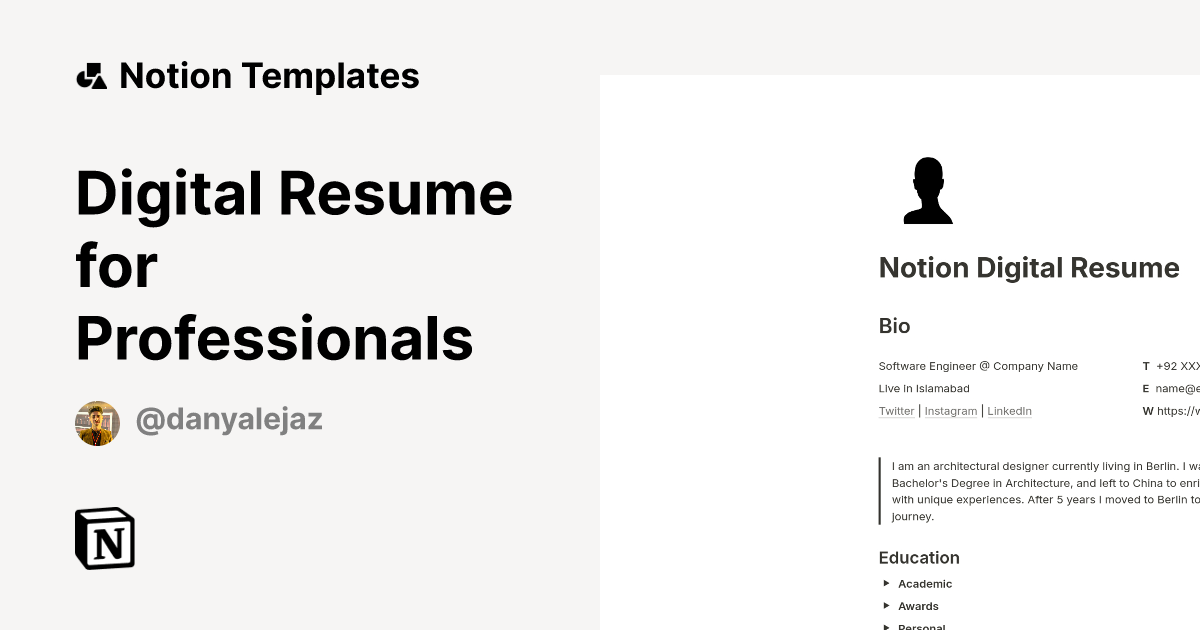 Digital Resume Template for Professionals
