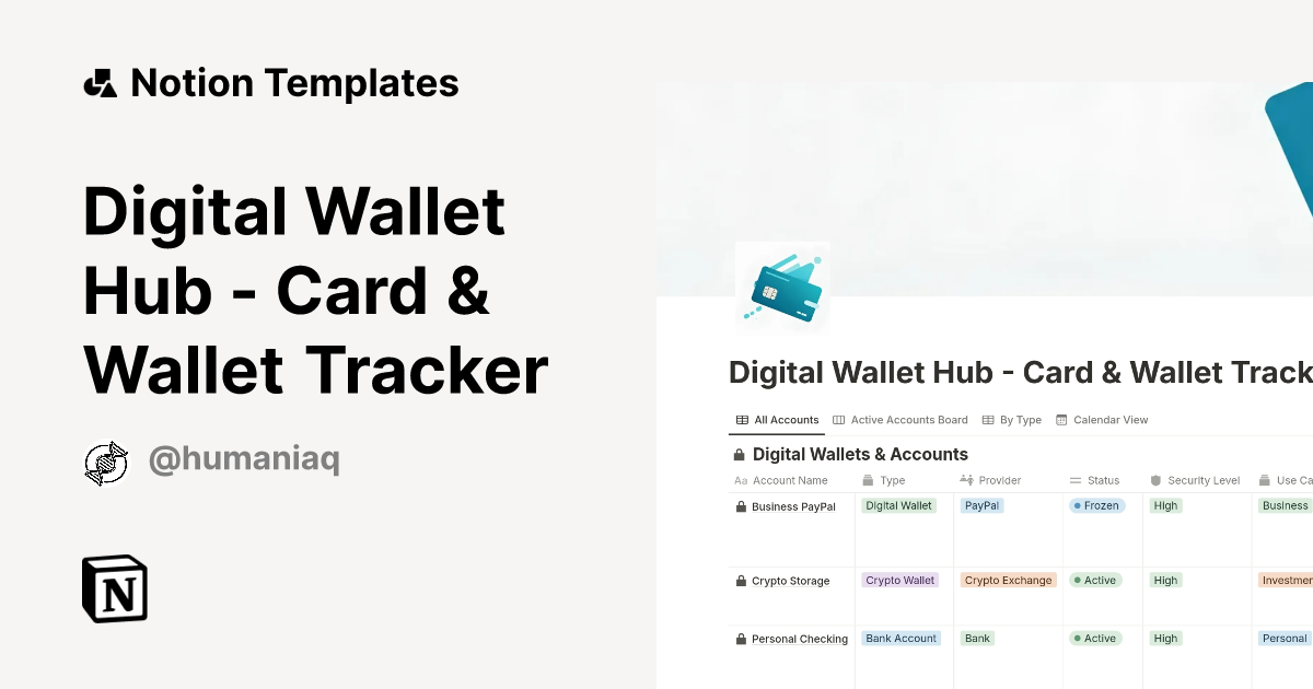 Digital Wallet Hub - Card & Wallet Tracker Template by Humaniaq ...