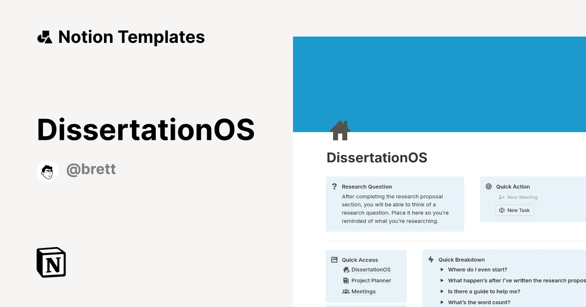 DissertationOS Template by Brett Notion Marketplace