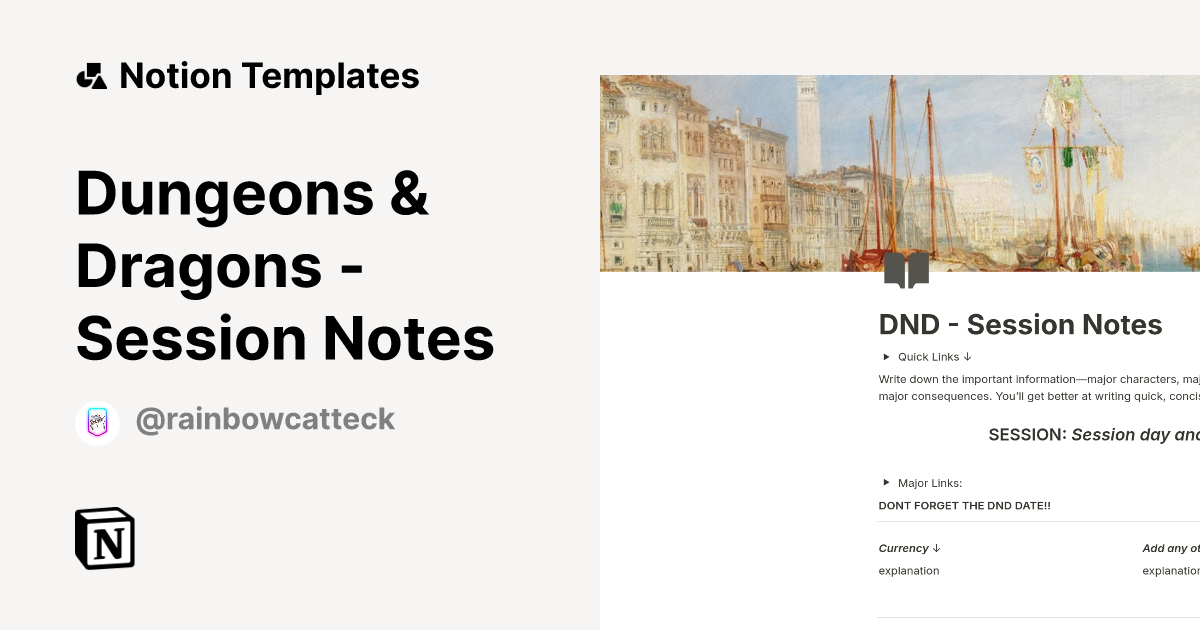 Dungeons Dragons Session Notes Template Notion Marketplace