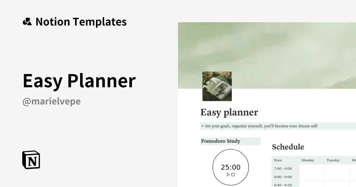 Easy Planner Template by Mariel Vélez | Notion Marketplace