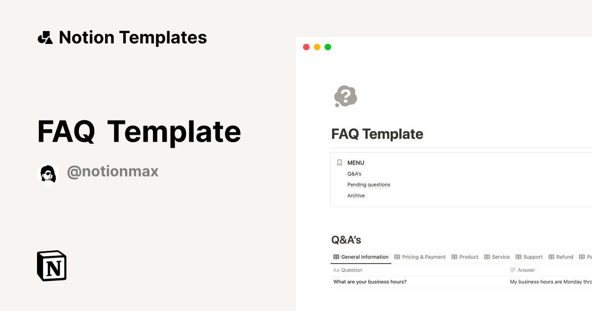 FAQ Template Template by Notionmax | Notion Marketplace
