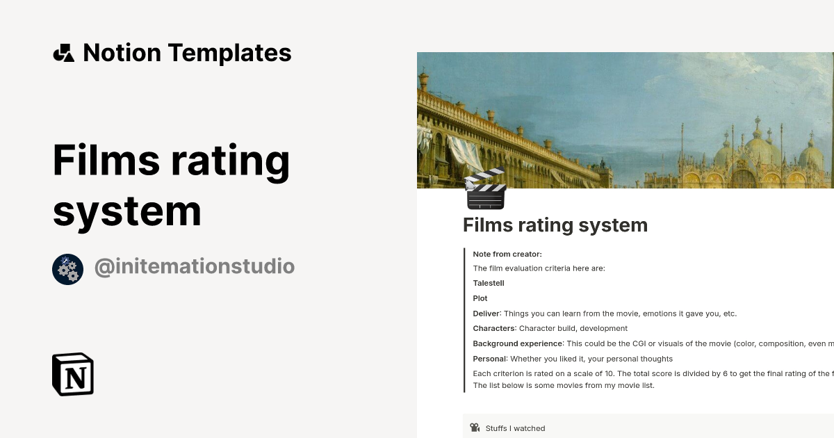 Films rating system Template by Initemation Studio | Notion Marketplace