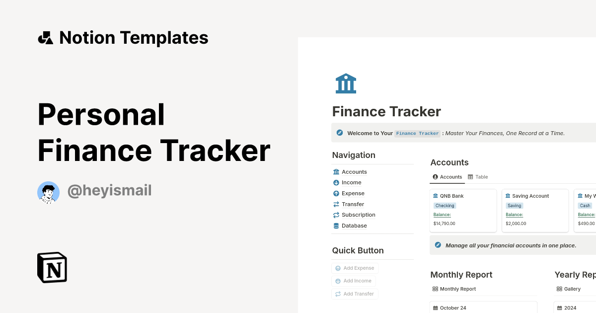Personal Finance Tracker Template | Notion Marketplace