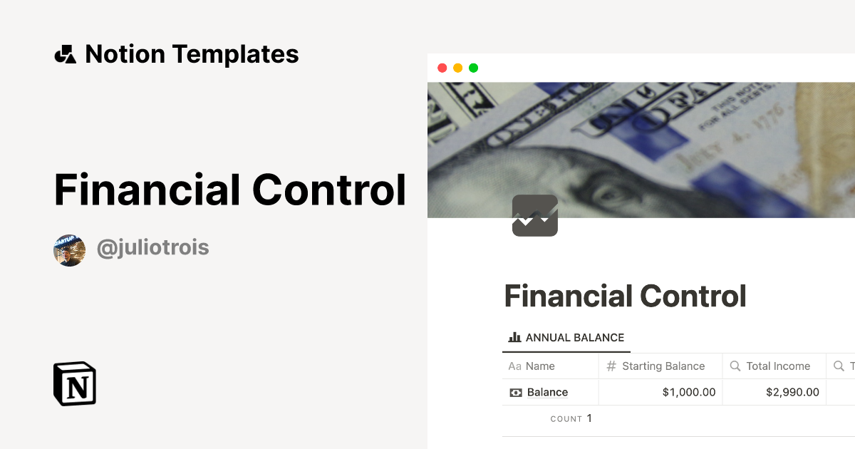 Financial Control Template By Julio Trois Notion Marketplace