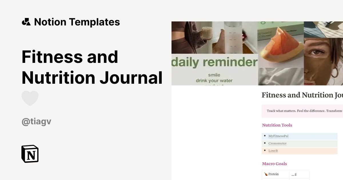 Fitness and Nutrition Journal 🤍 Template | Notion Marketplace