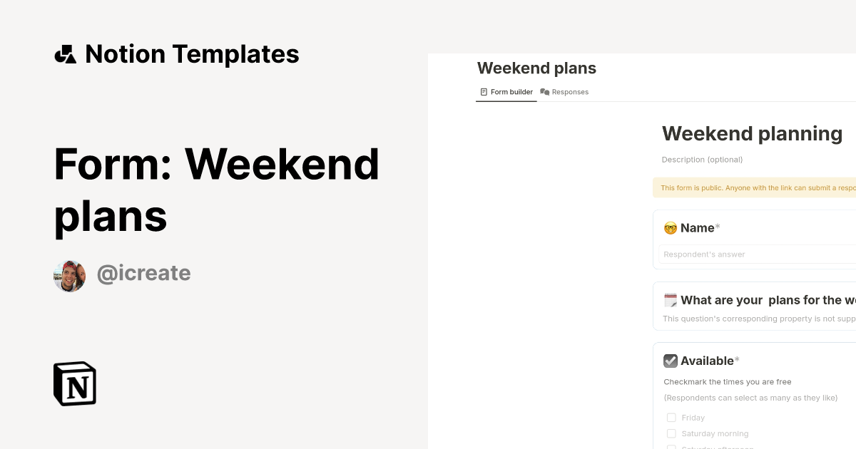 Form: Weekend plans Template | Notion Marketplace