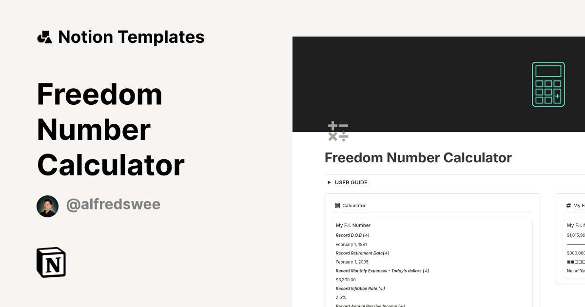 Freedom Number Calculator Template by Alfred Swee, Creator | Optimiser ...