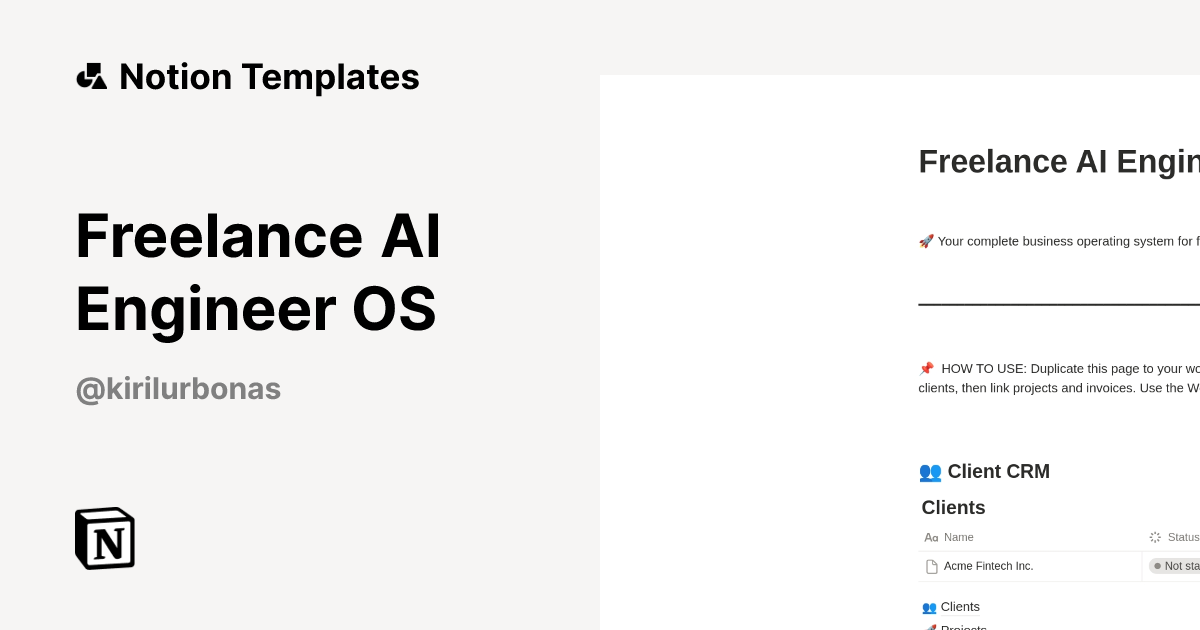Freelance AI Engineer OS Template | Notion Marketplace