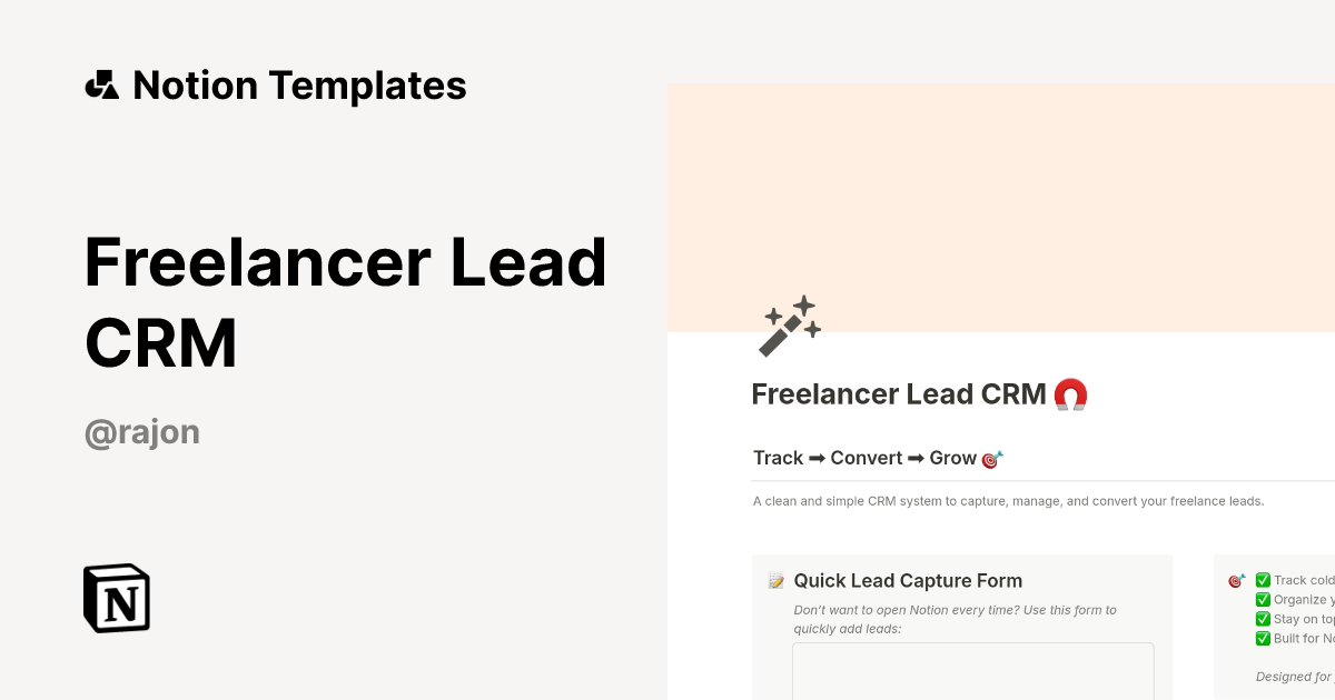 Freelancer Lead CRM Template | Notion Marketplace