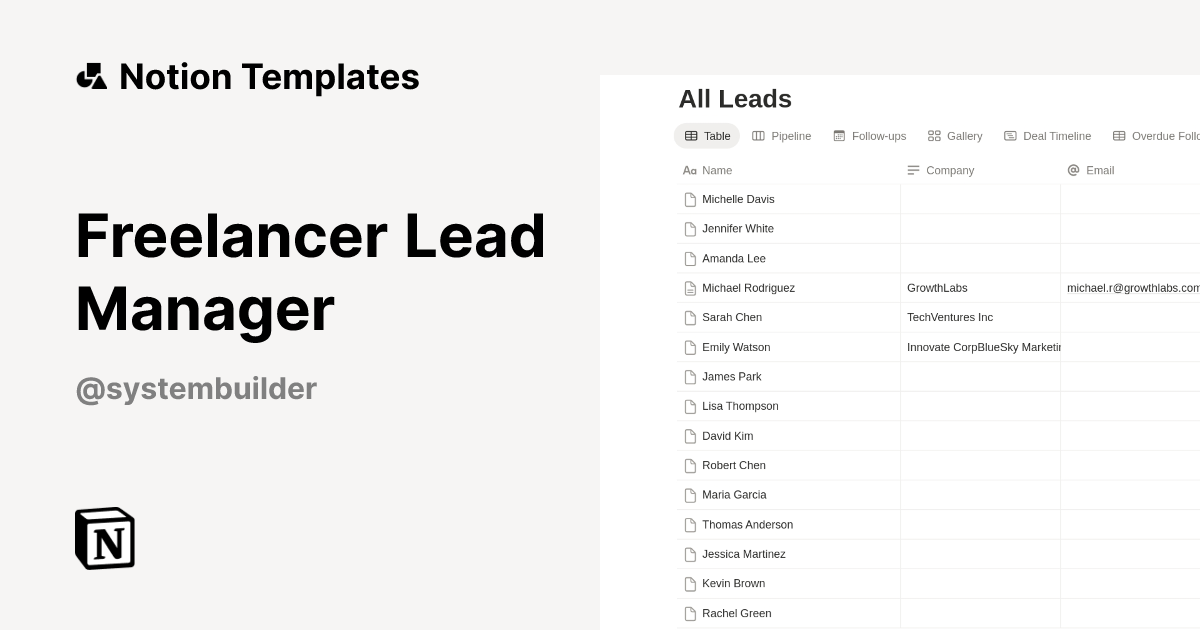 Freelancer Lead Manager Template | Notion Marketplace