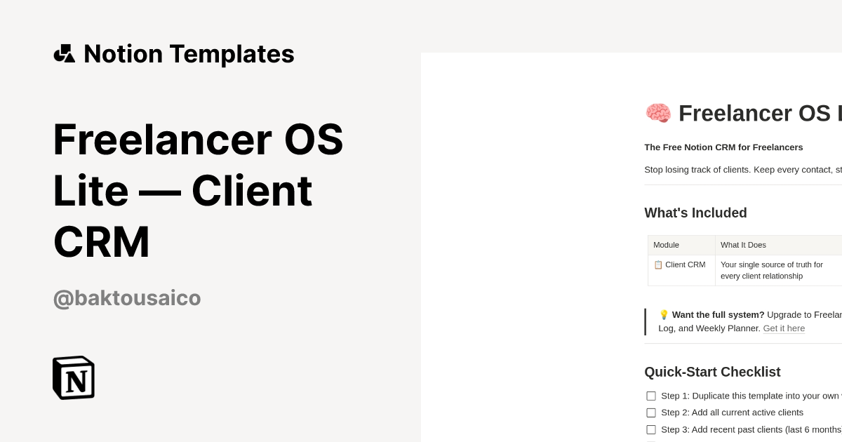 Freelancer OS Lite — Client CRM Template | Notion Marketplace