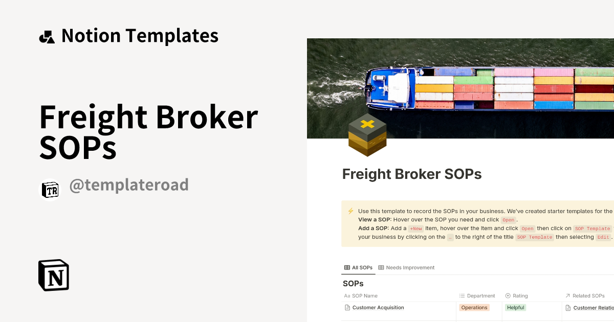 Freight Broker SOPs Template by Template Road Notion Marketplace