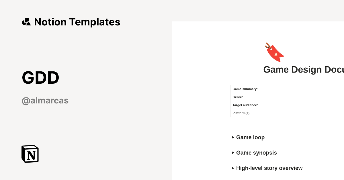 GDD Template | Notion Marketplace