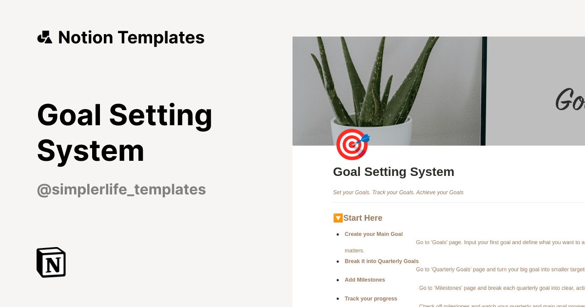 Goal Setting System Template by Templates for a Simpler Life | Notion ...