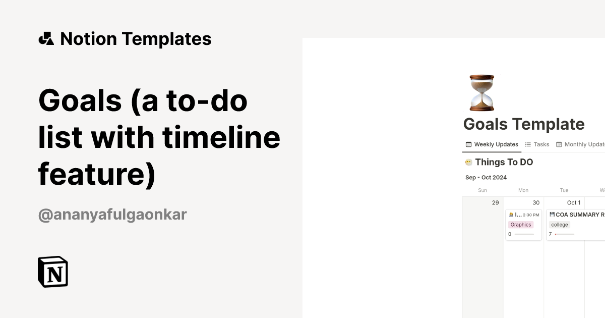 Goals (a to-do list with timeline feature) Template by Ananya ...