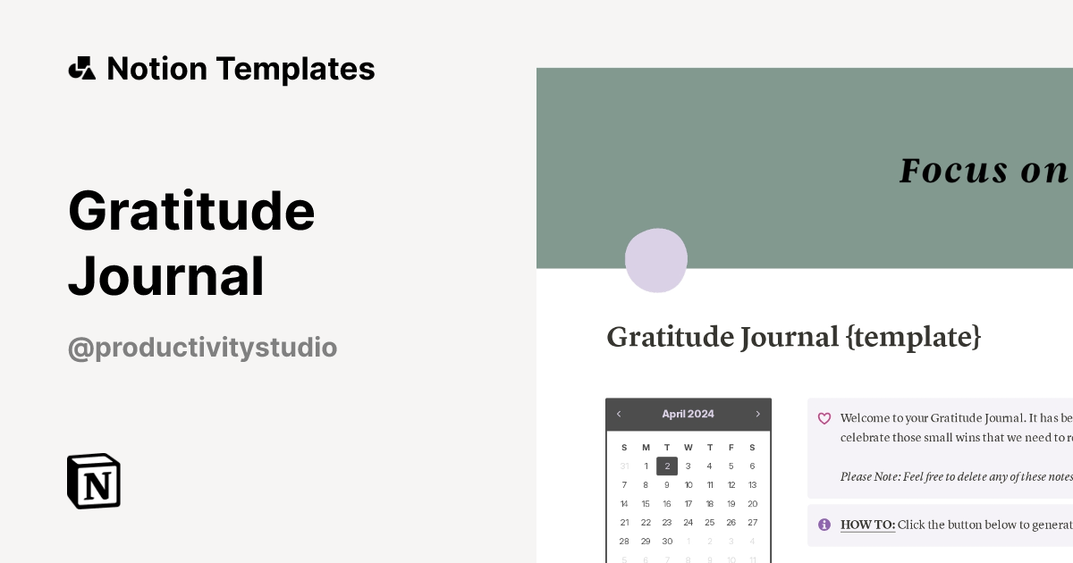 Gratitude Journal Template by Productivity Studio | Notion Marketplace