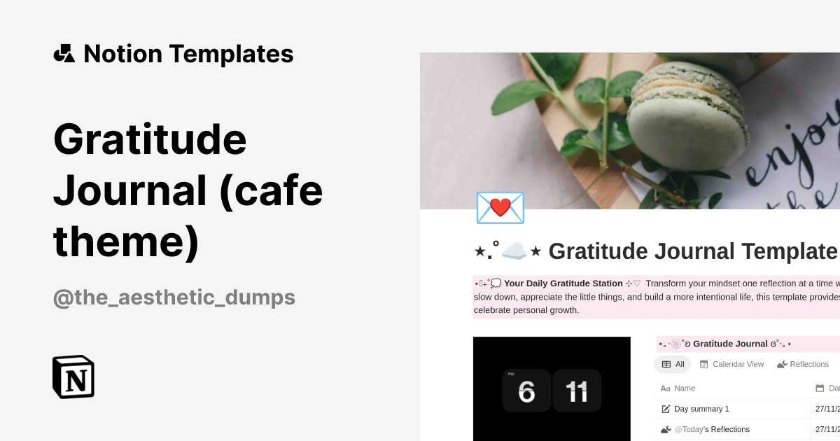 Gratitude Journal (cafe theme) Template | Notion Marketplace