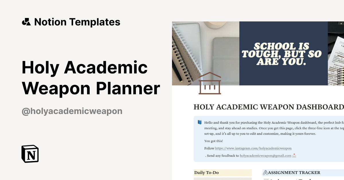 Holy Academic Weapon Planner Template | Notion Marketplace