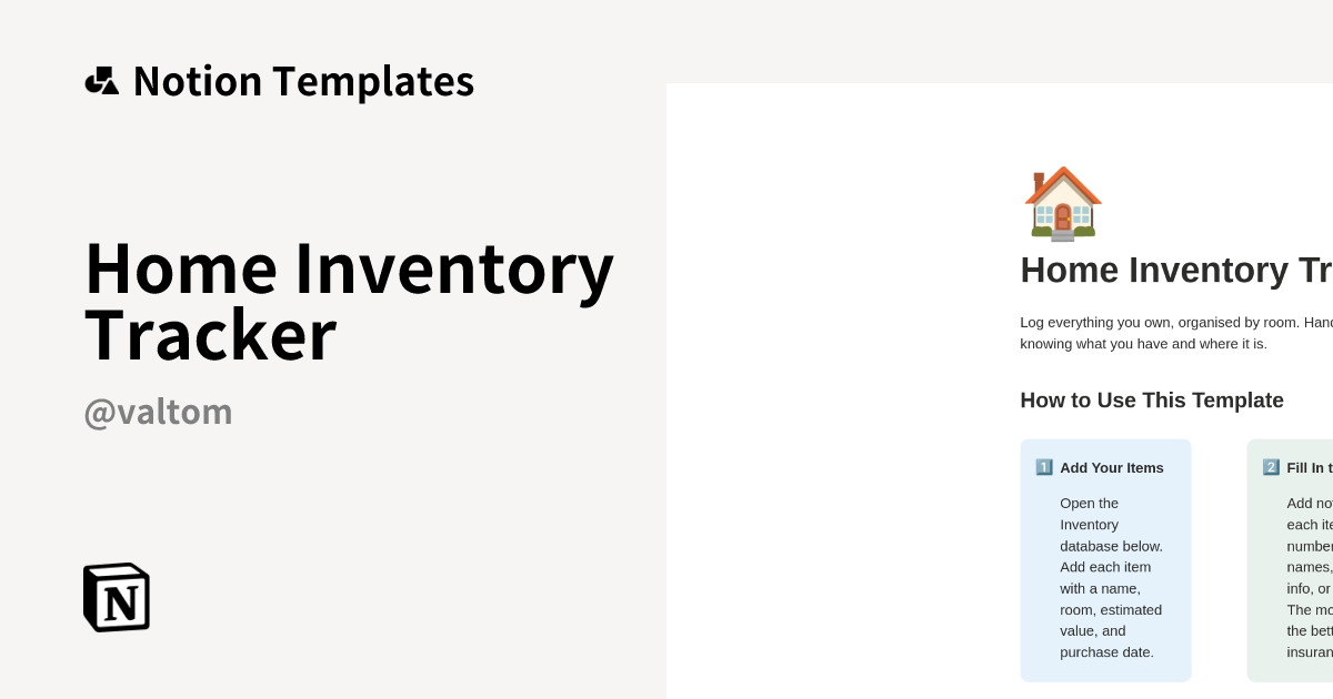 Home Inventory Tracker Template | Notion Marketplace