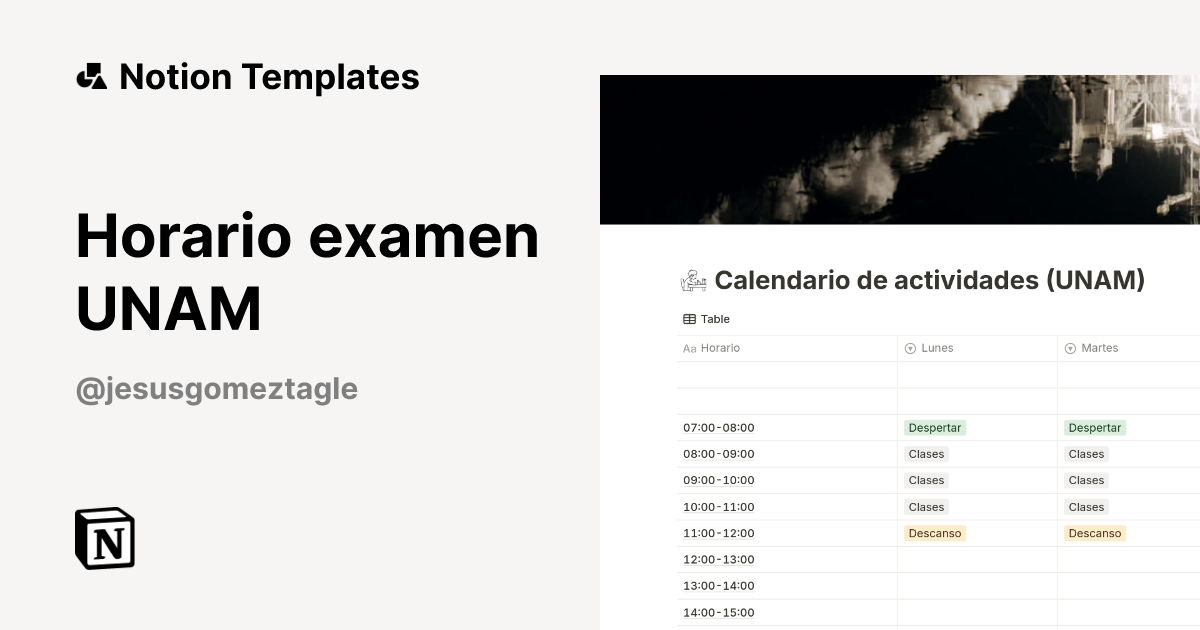 Horario examen UNAM Template by Tagle | Notion Marketplace