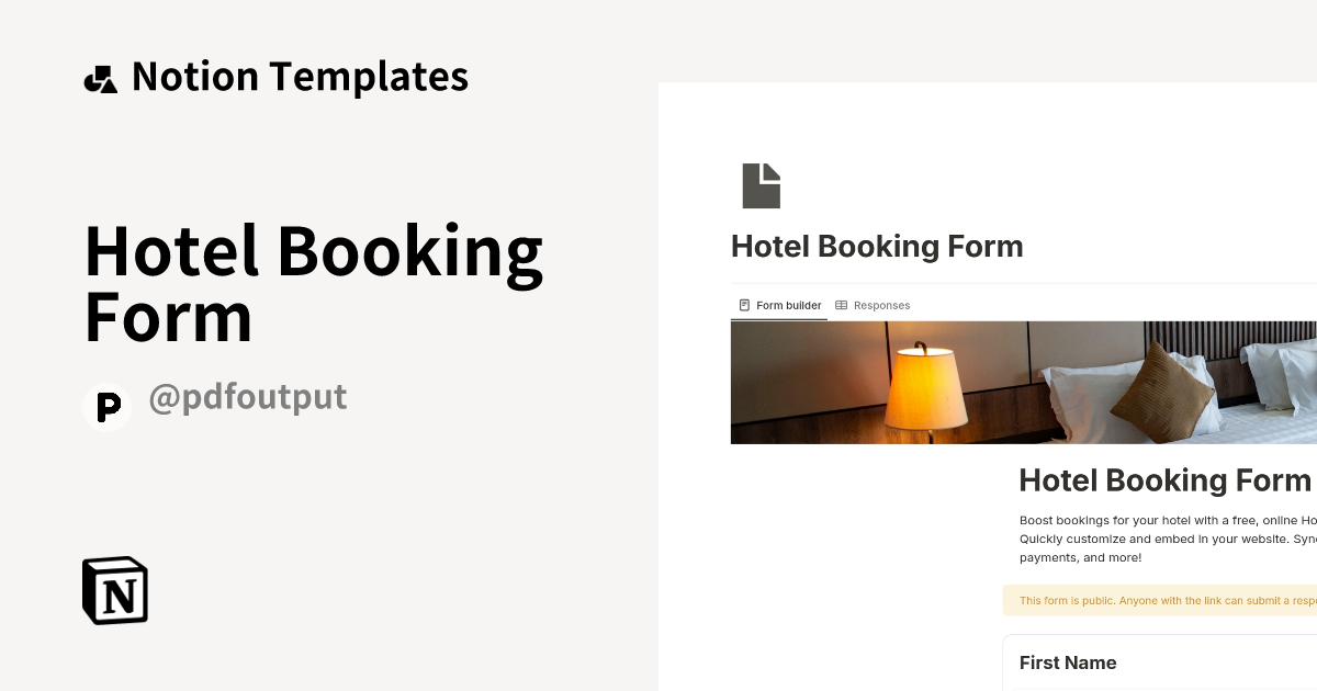 Hotel Booking Form Template | Notion Marketplace
