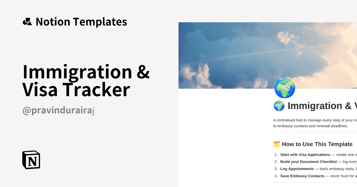 Immigration & Visa Tracker Template by Pravin | Notion Marketplace