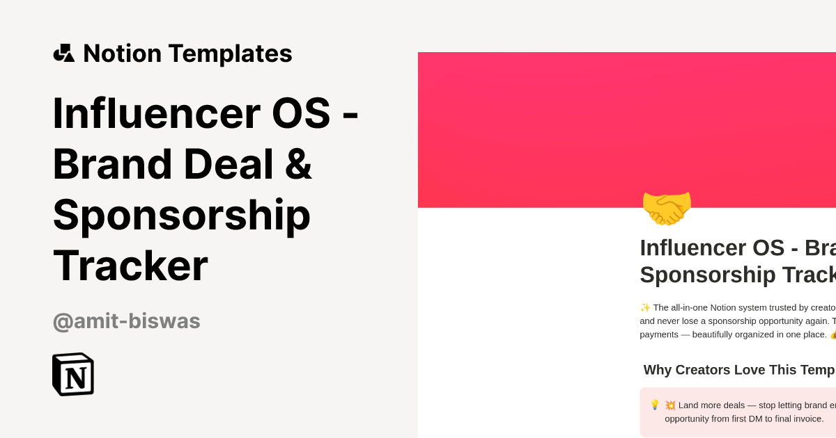 Influencer OS - Brand Deal & Sponsorship Tracker Template | Notion ...