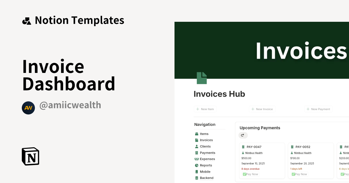 Invoice Dashboard Template | Notion Marketplace