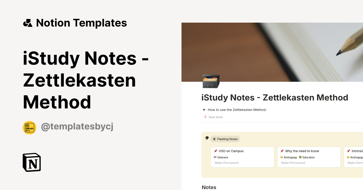 Istudy Notes Zettlekasten Method Template By Templates By Cj Notion
